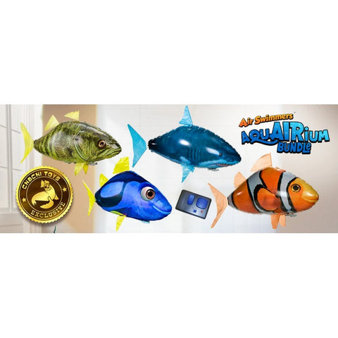 Air Swimmers AquAIRium 4-Pack: Flying Shark, Clownfish, Regal Tang, and Bass Fish